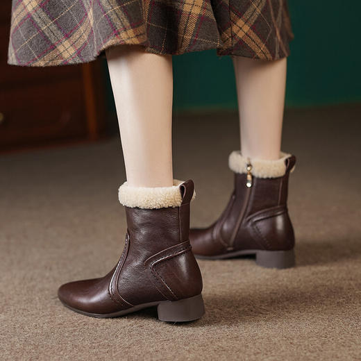 【预售5天发货】加绒加厚马丁短，粗跟牛皮羊毛短靴保暖低跟MCC-C9531 商品图2
