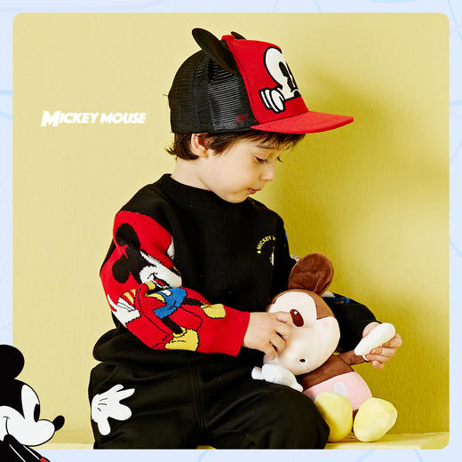 【商场同款】秋冬新款男童加绒套头毛衣双袖针织卡通米奇炫酷撞色毛衫百搭线衫214DS0252 商品图2
