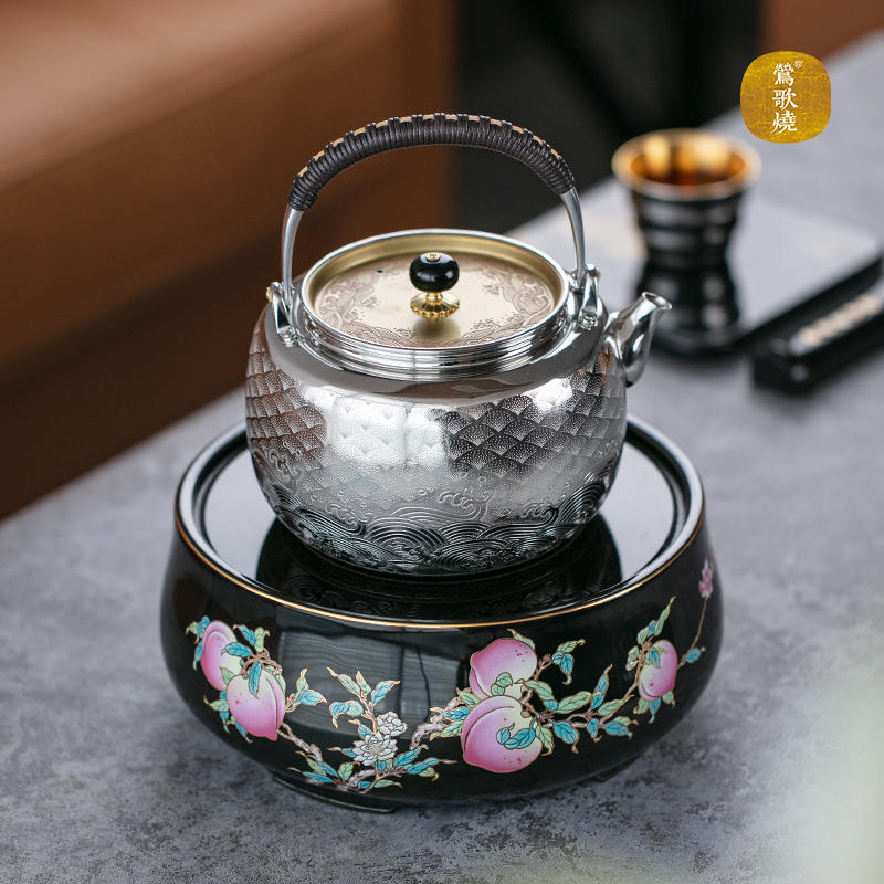 【莺歌烧旗舰店】五桃献寿亮光黑地