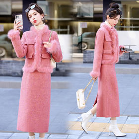 冬装新款，套鸭绒领子袖毛真狐狸毛羽绒服套装HRYZ9589