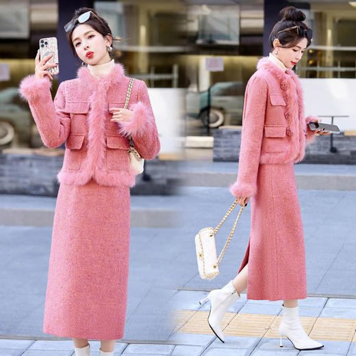 冬装新款，套鸭绒领子袖毛真狐狸毛羽绒服套装HRYZ9589 商品图0