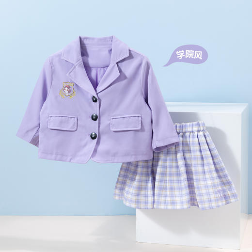 迪士尼童装女童西装套装两件套甜酷学院风外套百褶裙公主学生套装221DT0140 商品图0