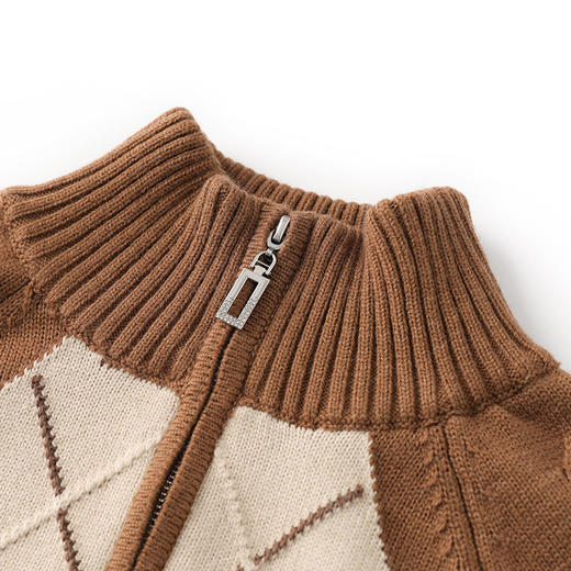 冬季菱格复古立领羊毛针织开衫，毛衣宽松百搭保暖上衣WLZD-2326201 商品图2