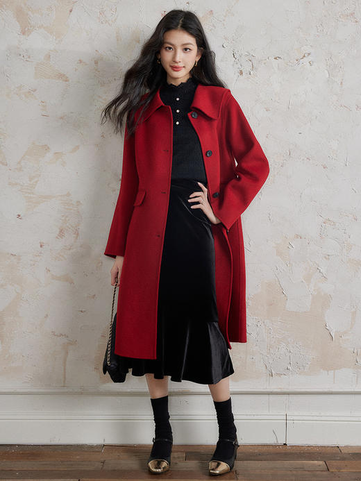 【年终特卖】熙世界杏色花边立领蕾丝衫女2025冬新款内搭磨毛抓绒小衫洋气上衣 商品图2