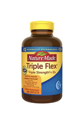 Nature Made TripleFlex三倍强效，氨基葡萄糖维骨力1500mg+软骨素复合配方800mg+MSM 750mg ,新的加大包装200粒/瓶！美国代购，无中文标签，介意慎拍! A