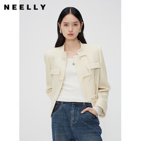 NEELLY纳俪商场同款新中式立领盘扣短外套女重工提花设计感上衣N24012C01035