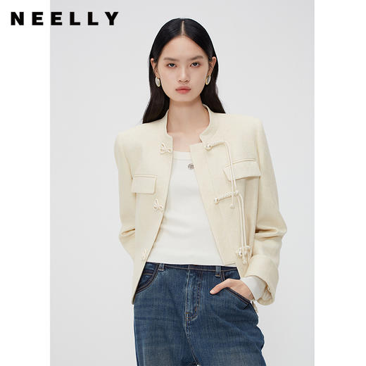 NEELLY纳俪商场同款新中式立领盘扣短外套女重工提花设计感上衣N24012C01035 商品图0