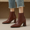 【预售5天】尖头单靴女粗跟棕色短靴高跟马丁靴PLGZ&B1945 商品缩略图0