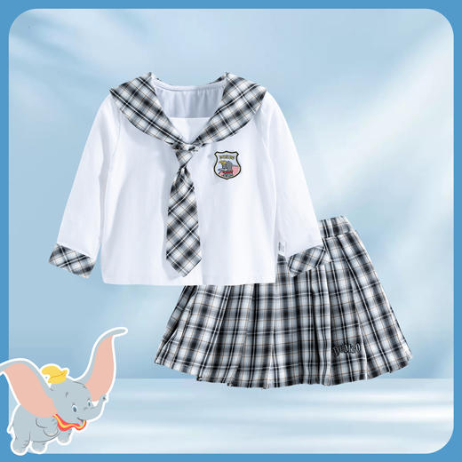 【商城同款】迪士尼童装女童T恤套装两件套学院风领带长袖T恤格子格子百褶裙221DT0139 商品图5