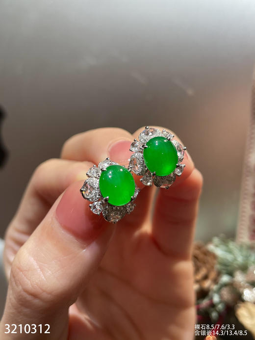 3210312，老坑艳绿蛋面耳钉。具体价格微信咨询 商品图1