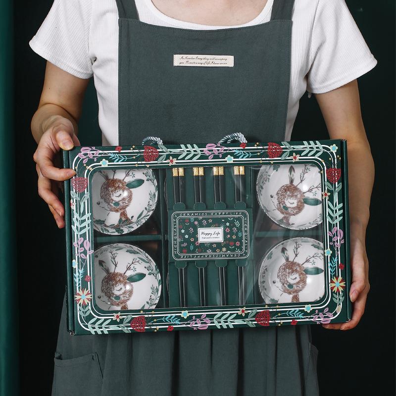 中式会销活动开业礼品碗筷套装批青花瓷陶瓷餐具礼盒装送礼