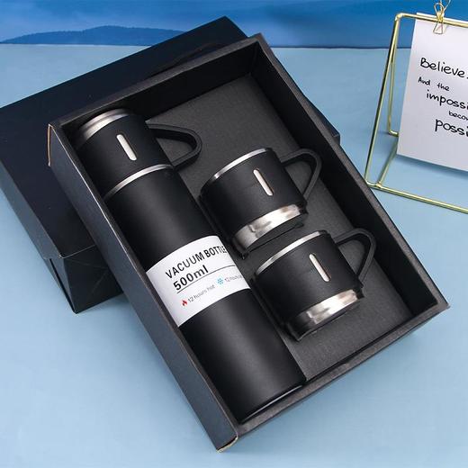 全钢304不锈钢一杯三盖保温杯套装双层真空便携水杯男士礼品杯 商品图0