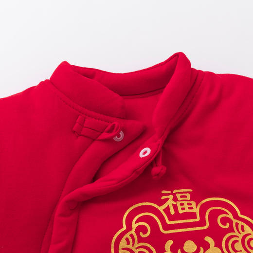 贝贝怡夹棉连体衣加厚秋冬款新年满月防寒保暖时尚红色爬行服哈衣214L502 商品图4