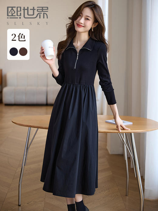 【年终特卖】熙世界赫本小香风针织拼接连衣裙女设计感收腰气质小黑裙2025秋新款 商品图0