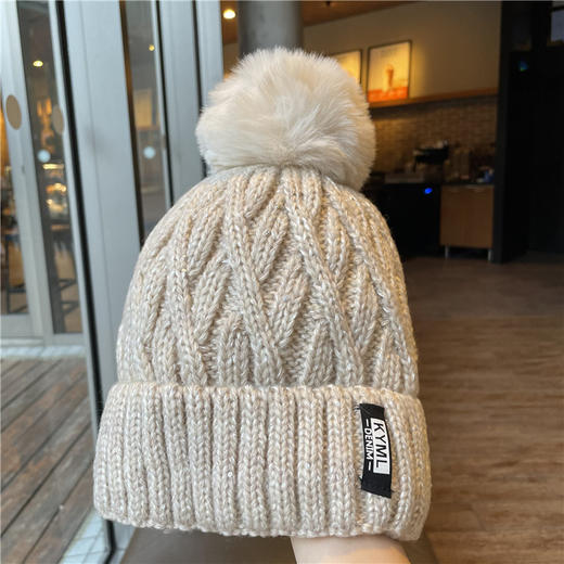 雀说 加绒双层帽子女冬季毛线帽洋气显脸小针织帽护耳保暖3ZF-122504 商品图1