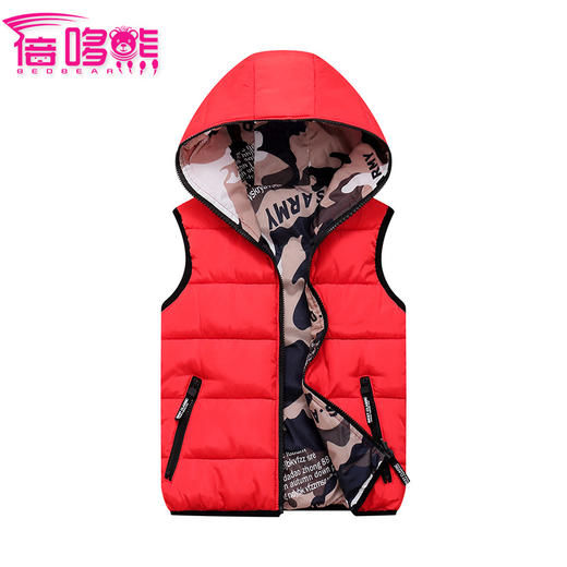 【双面可穿 柔软舒适】秋冬时尚新款加厚保暖可双面穿连帽中大童棉马甲 商品图1