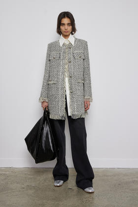 粗花呢圆领长款外套