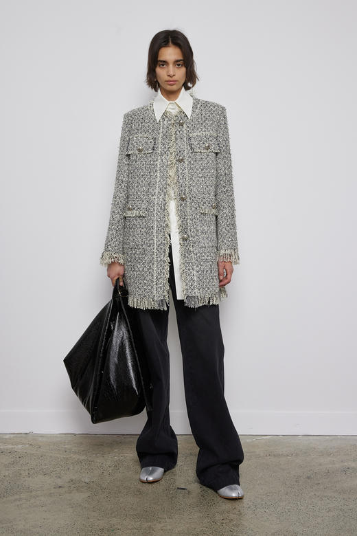 粗花呢圆领长款外套 商品图0