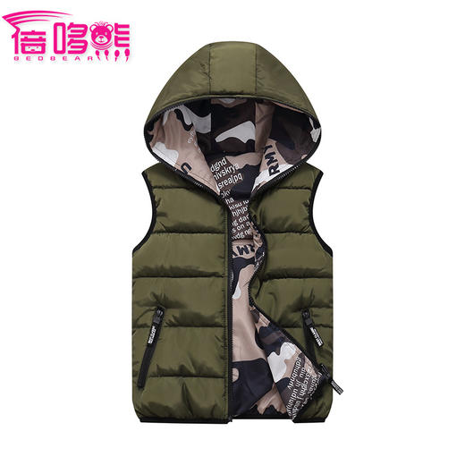 【双面可穿 柔软舒适】秋冬时尚新款加厚保暖可双面穿连帽中大童棉马甲 商品图0