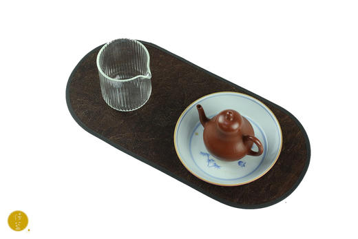 慢蓝 胶囊形包边香云纱茶席 34*16cm 商品图0