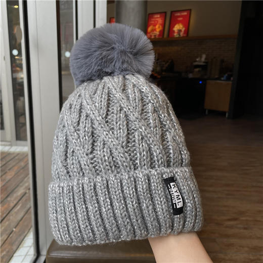 雀说 加绒双层帽子女冬季毛线帽洋气显脸小针织帽护耳保暖3ZF-122504 商品图3