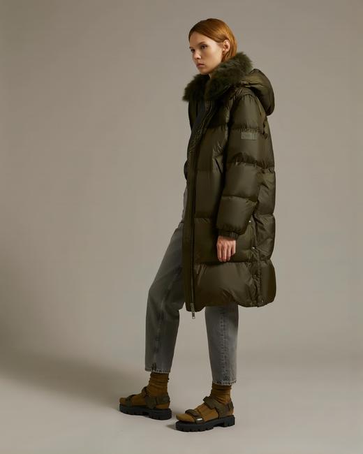 Yves Salomon - Down Coat Technical Fabric/Lg Hair Lamb - Hunter Green - 女装 - 羽绒大衣 - 墨绿 商品图4