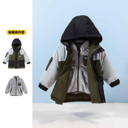 【商场同款】【一衣三穿】秋冬新款户外夹棉外套舒棉绒内搭防风保暖两件套214DT0048 商品图4