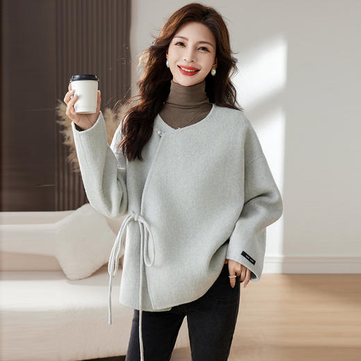 时尚新中式，纯手工缝制双面羊毛呢子大衣外套HR-HLGUO2393 商品图5