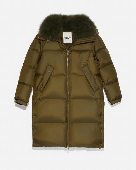 Yves Salomon - Down Coat Technical Fabric/Lg Hair Lamb - Hunter Green - 女装 - 羽绒大衣 - 墨绿 商品图0