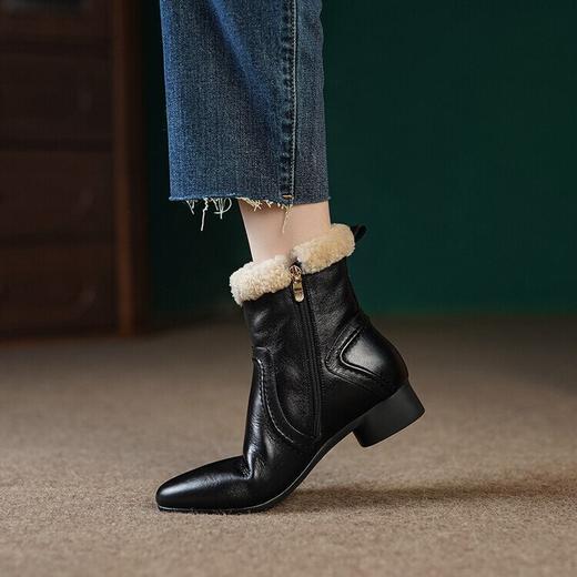 【预售5天发货】加绒加厚马丁短，粗跟牛皮羊毛短靴保暖低跟MCC-C9531 商品图4