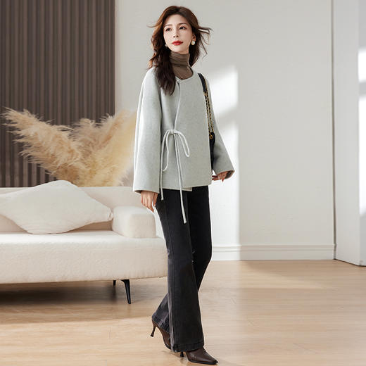 时尚新中式，纯手工缝制双面羊毛呢子大衣外套HR-HLGUO2393 商品图4