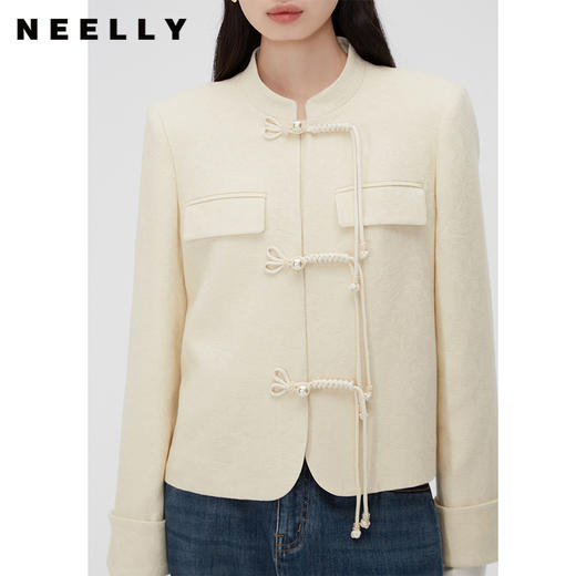 NEELLY纳俪商场同款新中式立领盘扣短外套女重工提花设计感上衣N24012C01035 商品图2