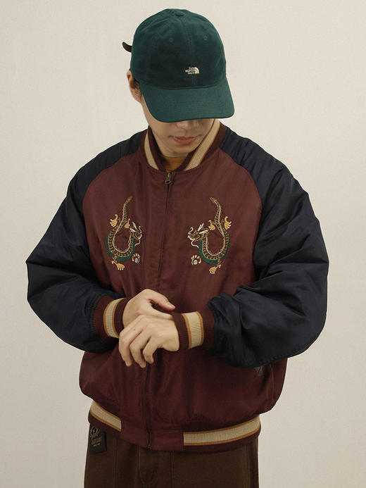 OUTORI/23OUM006/龙年限定冬季复古拼色刺绣立领棉衣新雪丽双面穿棉服男 商品图1