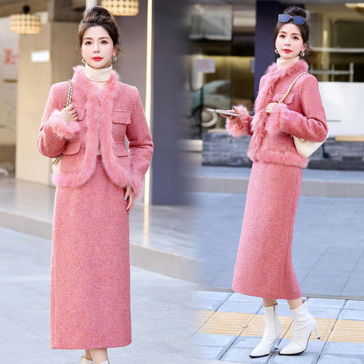 冬装新款，套鸭绒领子袖毛真狐狸毛羽绒服套装HRYZ9589 商品图1