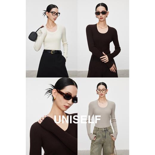 全羊毛水滴领打底上衣女2023冬季新款修身百搭长袖针织衫 商品图4