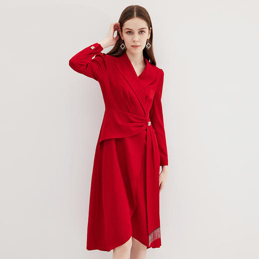 EITIE爱特爱秋季新款气质时尚翻领收腰连衣裙7177817 商品图8