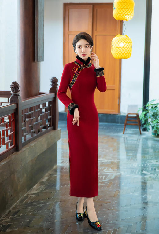 SYG-767新款旗袍冬款加厚水貂绒长款时尚显瘦复古高档旗袍 商品图7