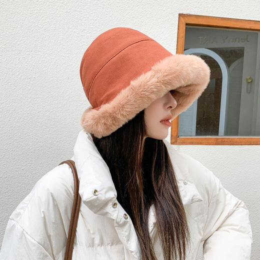 保暖大毛边蒙古帽毛绒盆帽渔夫帽（4-1115） 商品图2