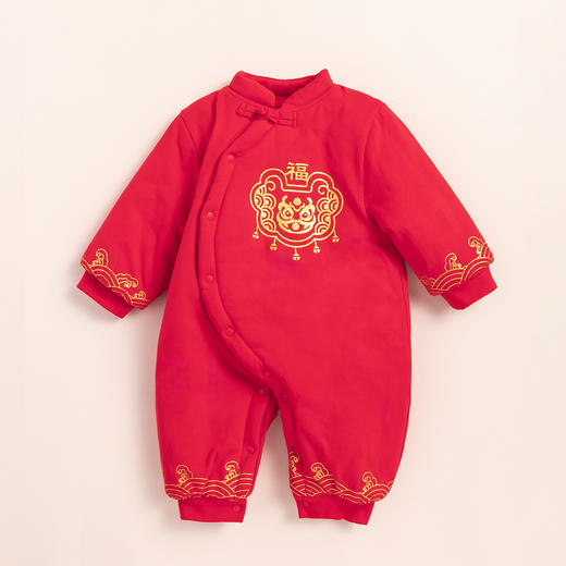 贝贝怡夹棉连体衣加厚秋冬款新年满月防寒保暖时尚红色爬行服哈衣214L502 商品图2