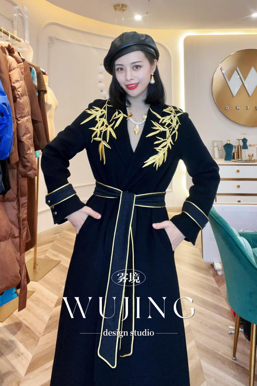 【雾境定制】限量款黑金锦竹霸气女王羊绒大衣 3203093 商品图3