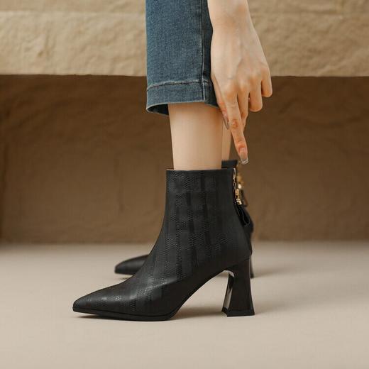 【预售5天】尖头单靴女粗跟棕色短靴高跟马丁靴PLGZ&B1945 商品图3