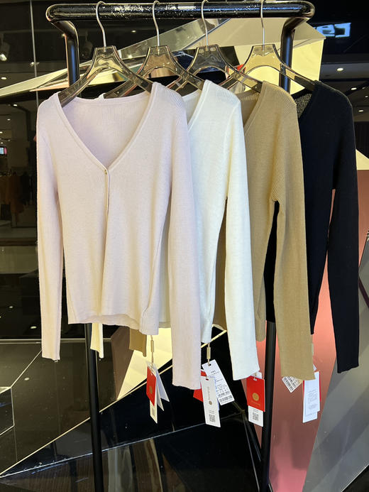 女士机洗精纺羊毛v领开衫 商品图0