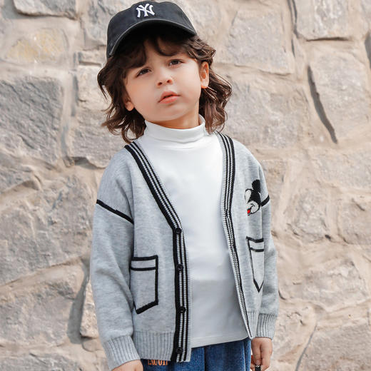 【商场同款】秋冬新款男童针织开衫时尚撞色毛衫中大童米奇刺绣毛衣223DS0684 商品图0
