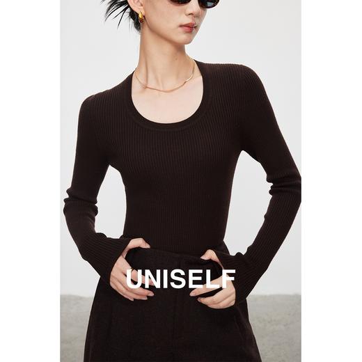 全羊毛水滴领打底上衣女2023冬季新款修身百搭长袖针织衫 商品图2