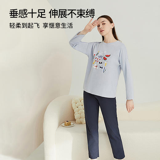雅黛俪睡衣女纯棉亲肤撞色长袖长裤时尚可爱宽松休闲可外穿家居服 商品图2