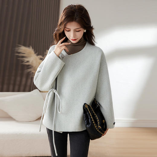 时尚新中式，纯手工缝制双面羊毛呢子大衣外套HR-HLGUO2393 商品图3