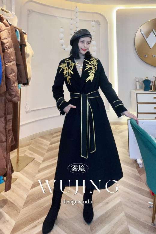 【雾境定制】限量款黑金锦竹霸气女王羊绒大衣 3203093 商品图6