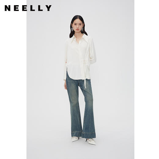 NEELLY纳俪商场同款新中式纯色盘扣衬衫女国风设计感翻领通勤衬衣N24012B01032 商品图1