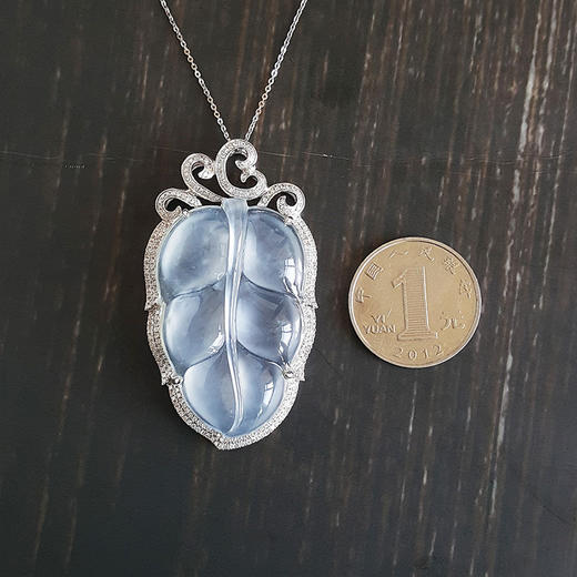 【天然正品】AU750白金 豪镶钻石 镶收藏级天然高冰种叶子 翡翠吊坠项链0114KC04 商品图3