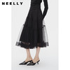 NEELLY纳俪商场同款春新款黑色中长款网纱裙女高腰显瘦仙女半身裙N24012E01047 商品缩略图0